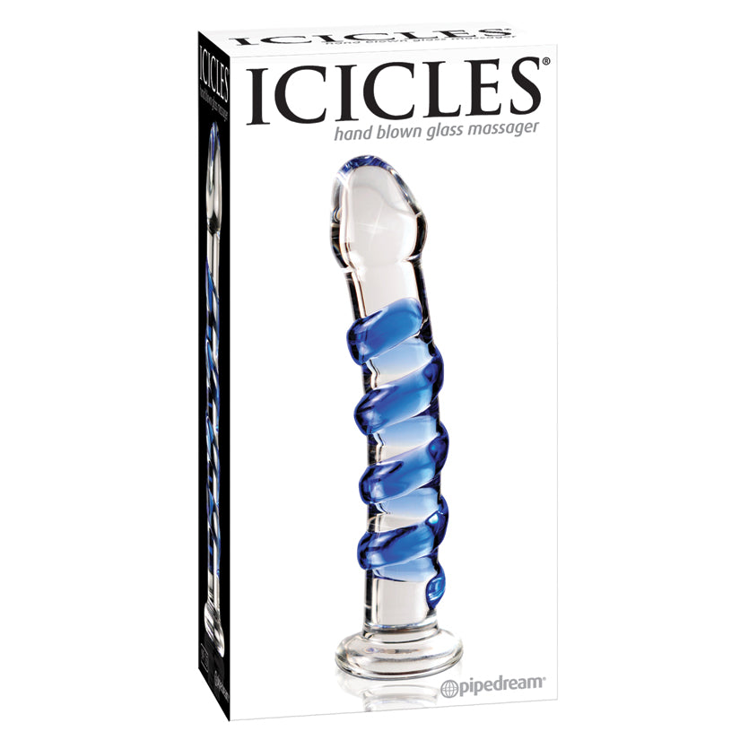 Icicles No.5-Blue Swirl 7" Glass Dildo