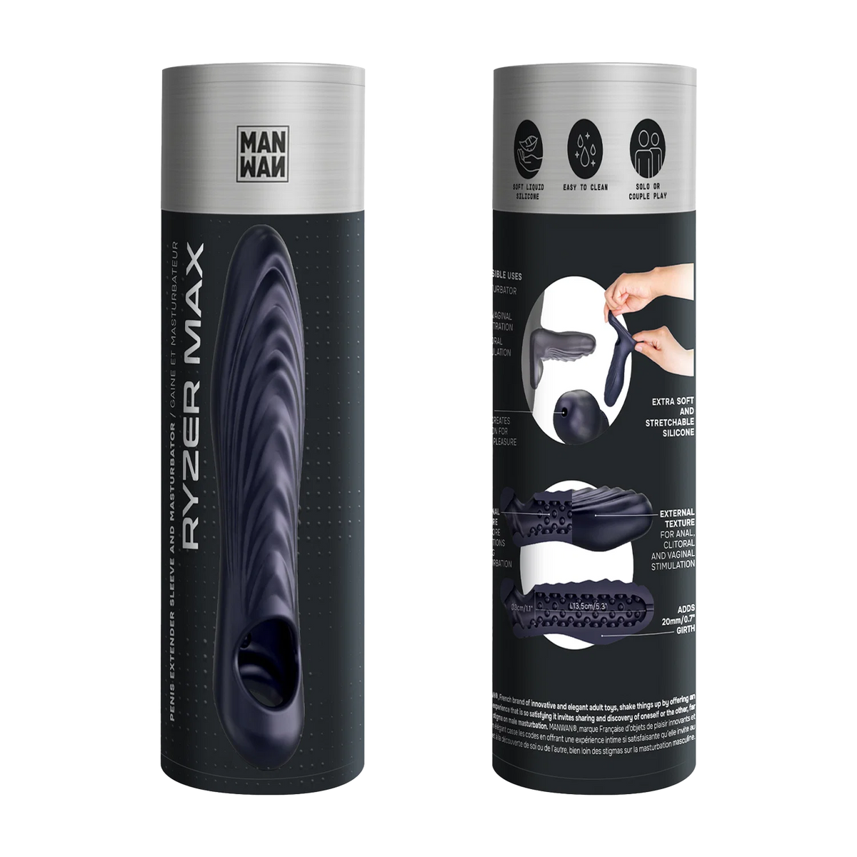 Man Wan Ryzer Penis Extender and Soft Mastubating Sleeve-Black Plum