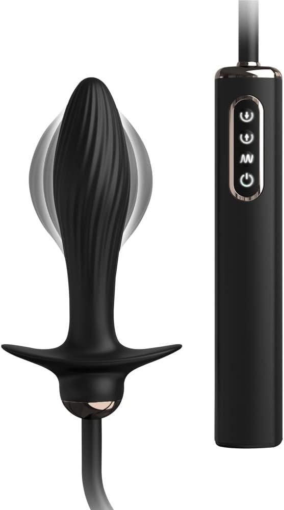 Anal Fantasy Elite Auto-Throb Inflatable Vibrating Plug – Black Silicone Inflatable Butt Plug with Vibration