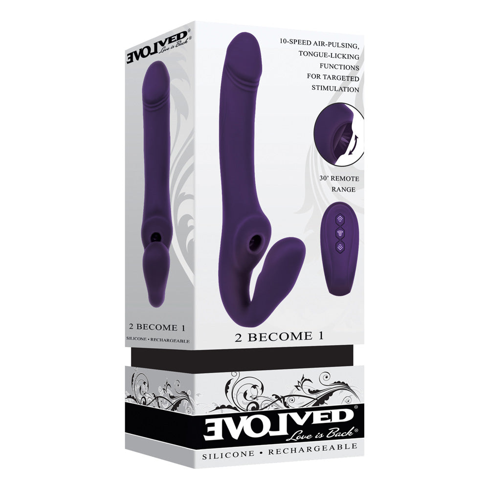 Evolved 2 Become 1 Rechargeable Remote-Controlled Silicone Strapless Strap-On – Purple