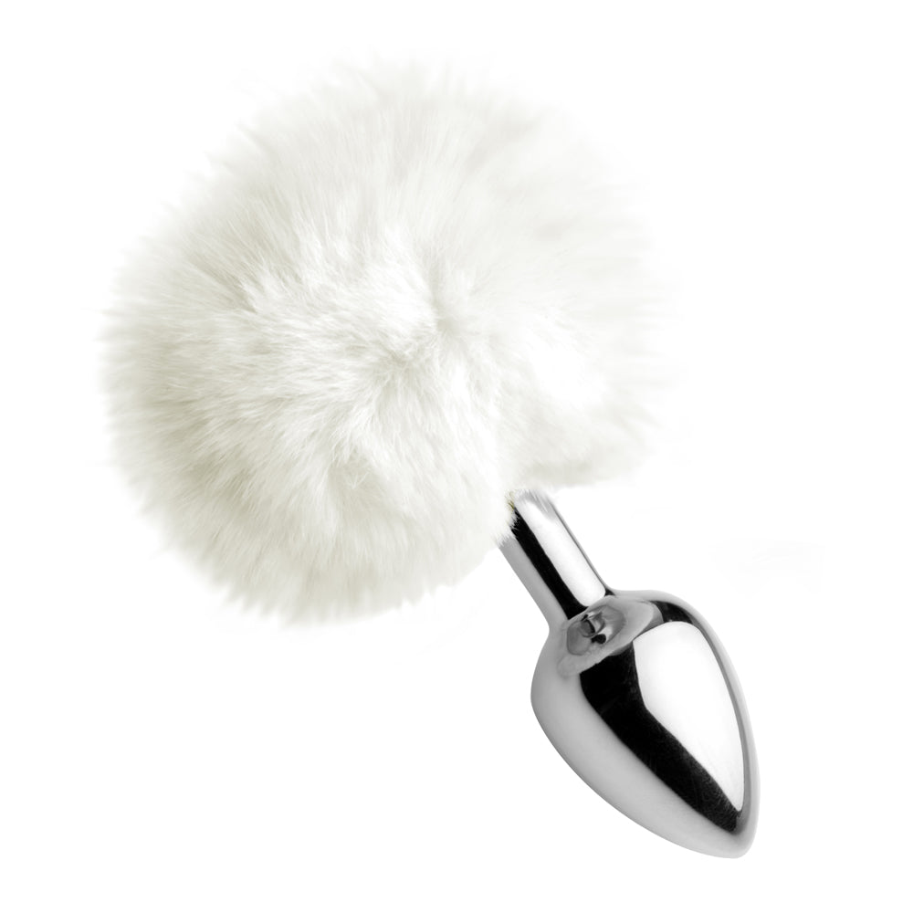 Tailz White Fluffy Bunny Tail Metal Anal Plug