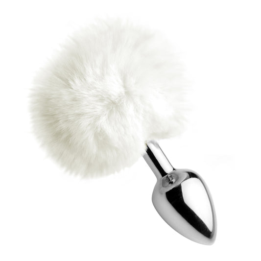 Tailz White Fluffy Bunny Tail Metal Anal Plug