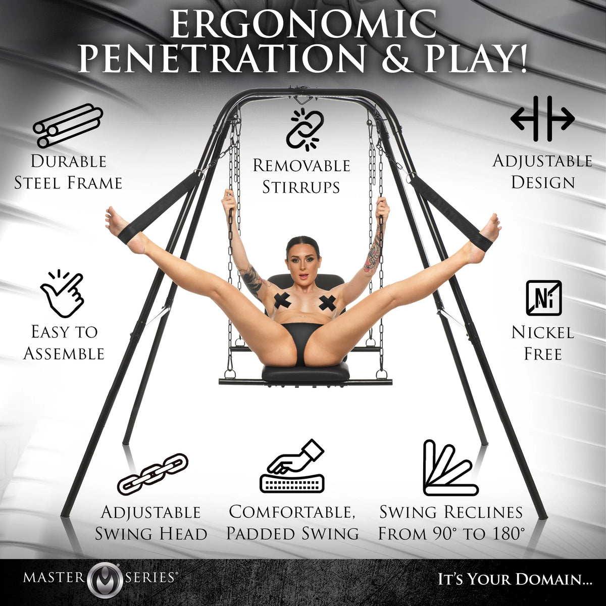 Master Series Throne Adjustable Sex Sling with Stand – Steel Frame Sex Chair For Deep Penetration