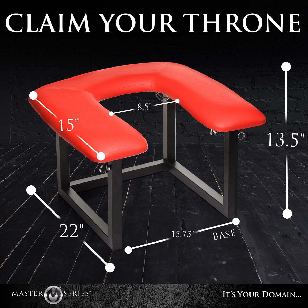 Master Series Queening Chair – Red Vegan Leather Facesitting Stool with Head Sling