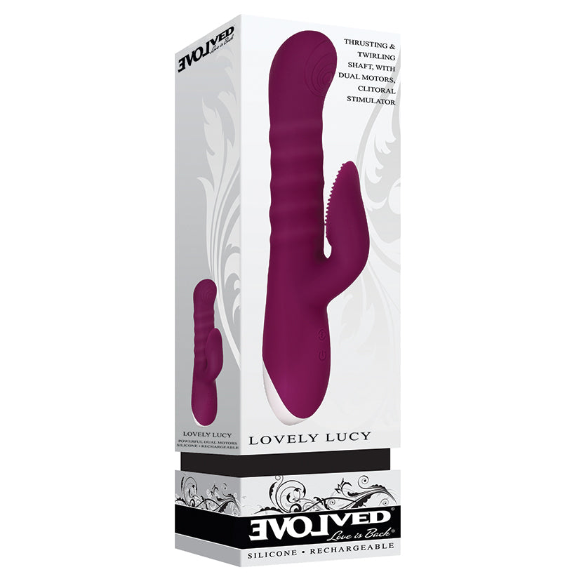 Evolved Lovely Lucy – Burgundy Thrusting Spinning Dual Vibrator with Rotating Beads