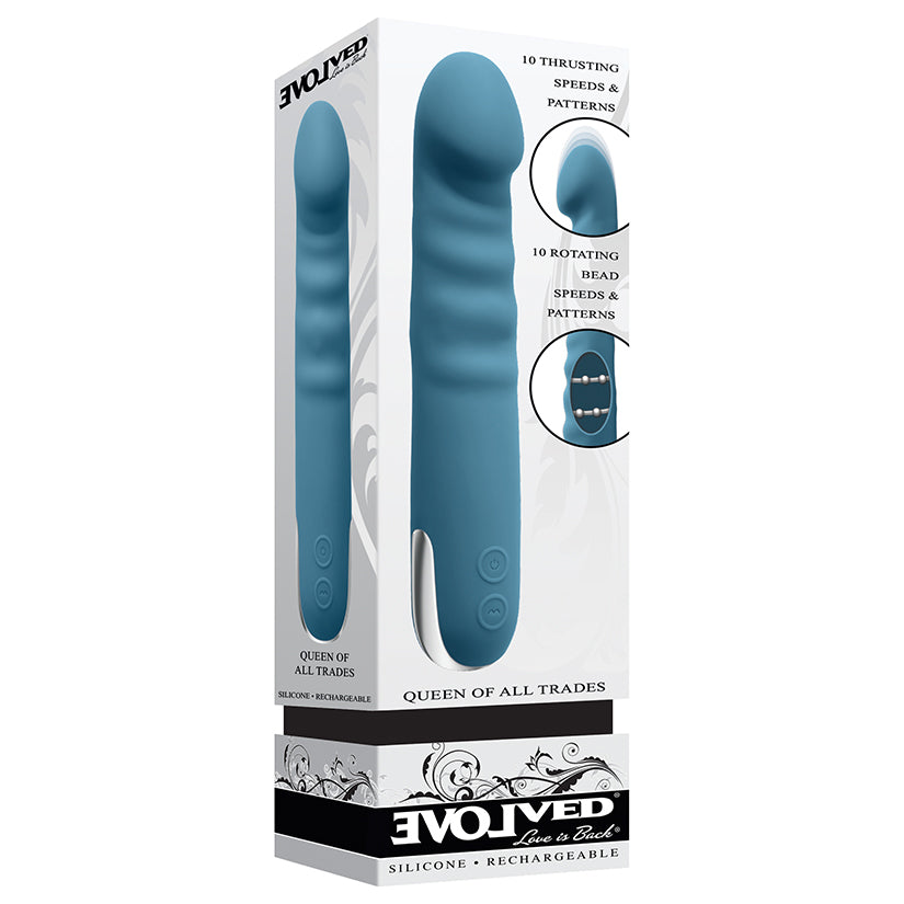 Evolved Queen Of All Trades Teal Thrusting Rotating Vibrator