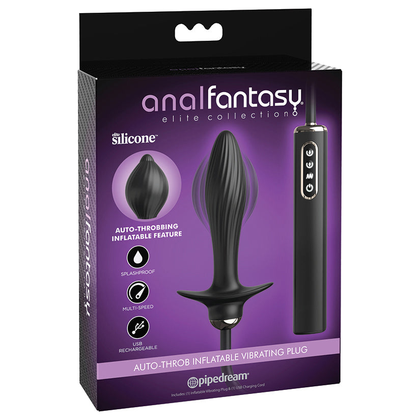 Anal Fantasy Elite Auto-Throb Inflatable Vibrating Plug – Black Silicone Inflatable Butt Plug with Vibration