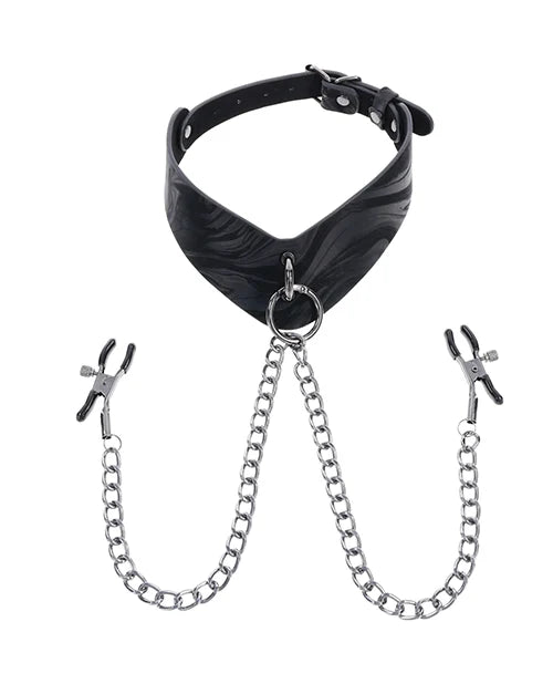 Velvet Noir Collar with Nipple Clamps