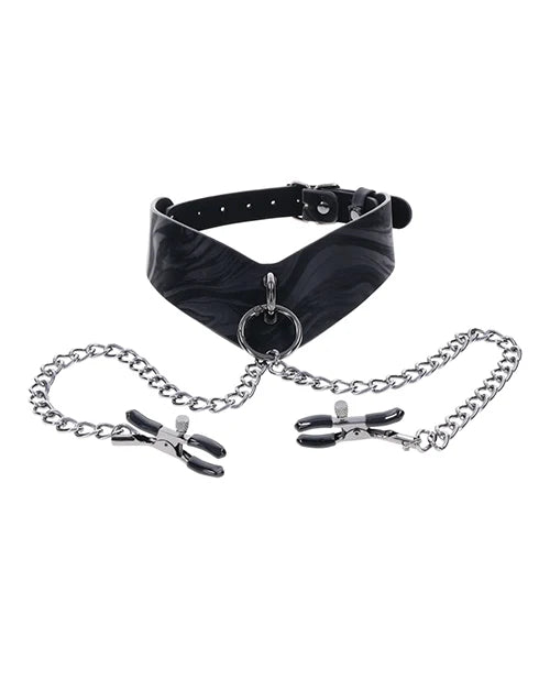 Velvet Noir Collar with Nipple Clamps