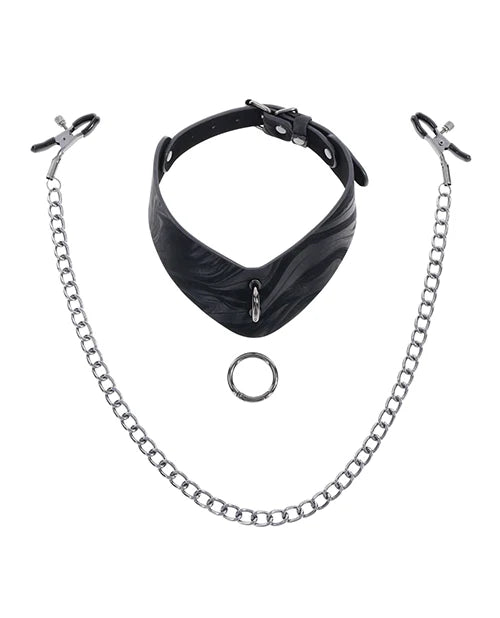 Velvet Noir Collar with Nipple Clamps