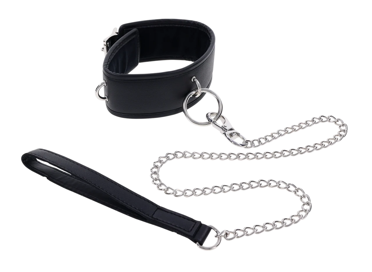 Edge Collar & Leash  – Black Faux Leather