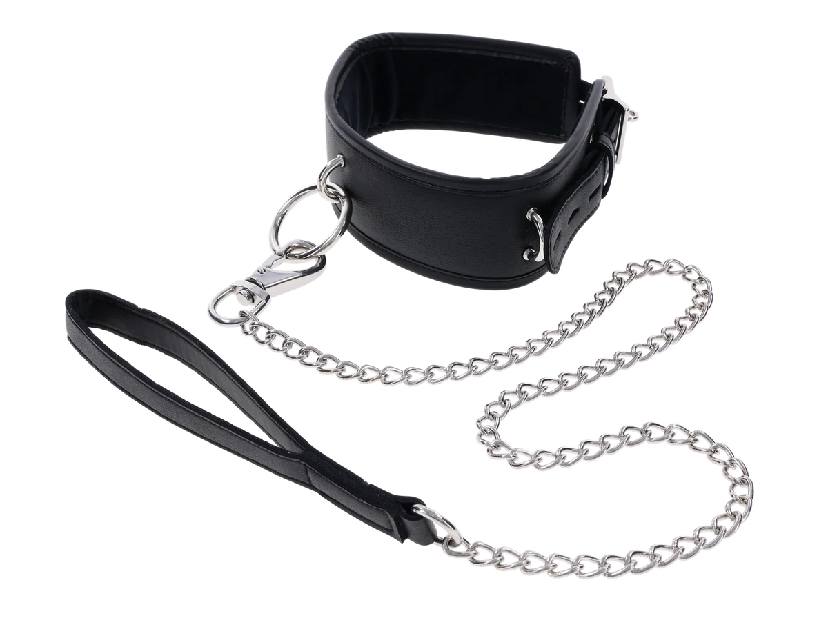 Edge Collar & Leash  – Black Faux Leather