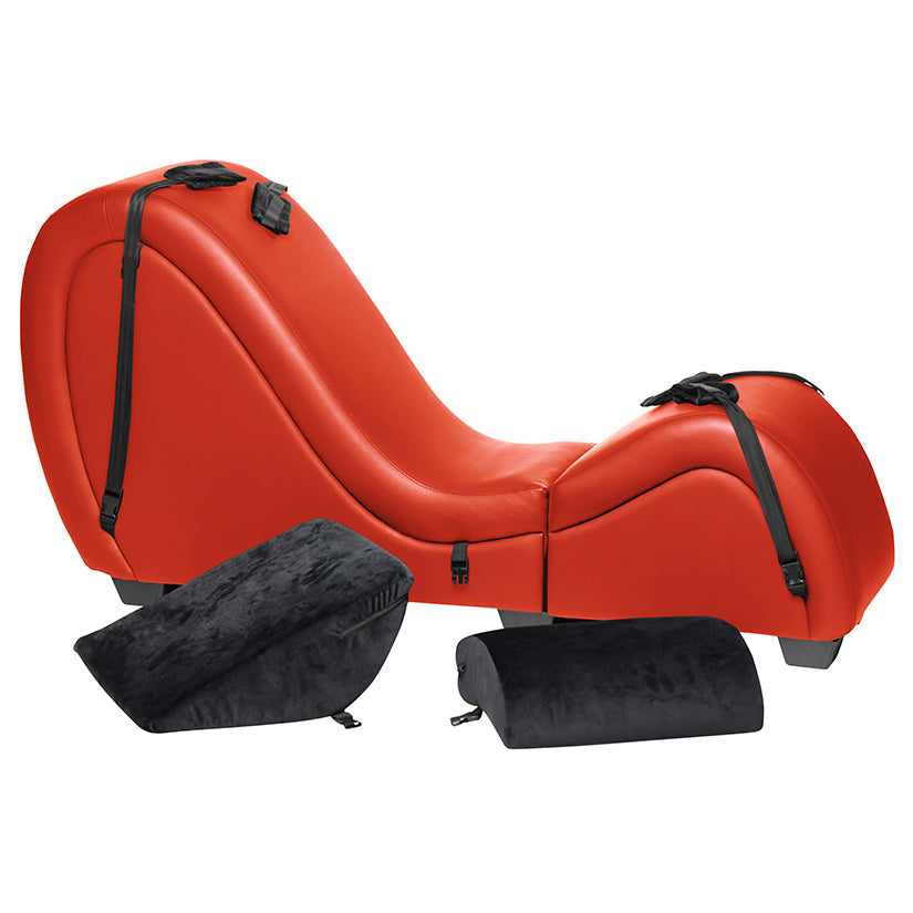Master Series Kinky Couch Detachable Sex Chaise Lounge – Red PU Leather Sex Sofa with Love Pillows & Cuffs