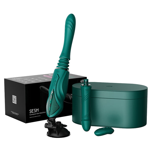 ZALO Sesh Compact Thrusting Sex Machine – 2 Attachments Turquoise Green