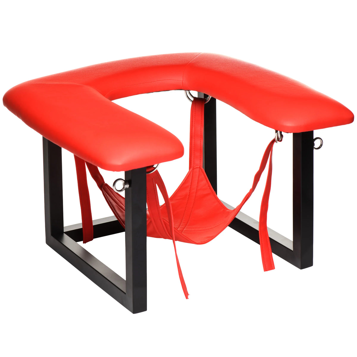 Master Series Queening Chair – Red Vegan Leather Facesitting Stool with Head Sling