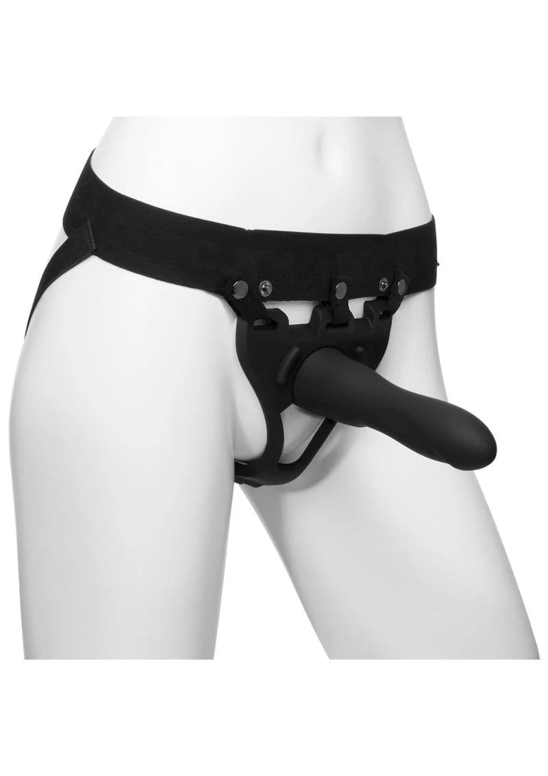 Body Extensions Be Strong 2-Piece Set Silicone Harness with 7.5" Slim Dong Black