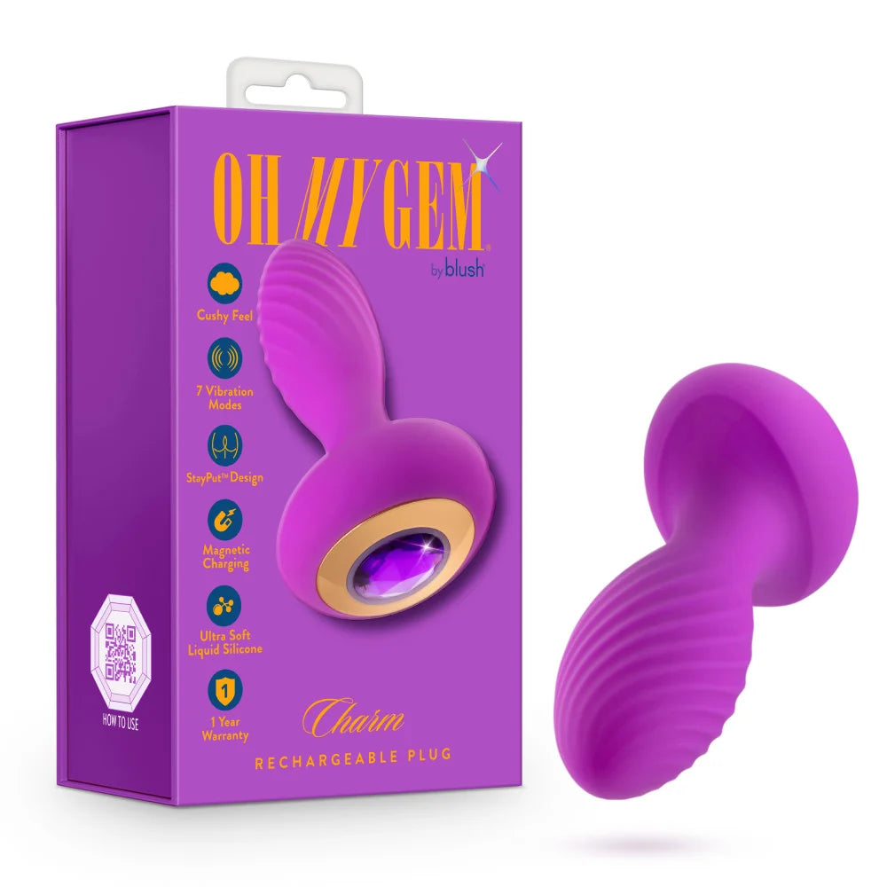 Blush Oh My Gem Charm 4.5" Silicone Vibrating Anal Plug – Amethyst