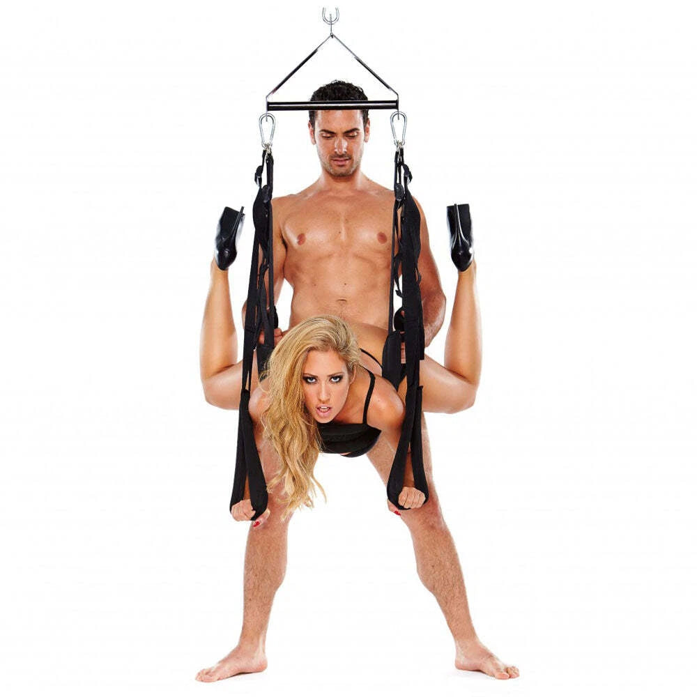 WhipSmart Pleasure Sex Swing – Black Doorway / Ceiling Sex Swing with Adjustable Nylon Straps